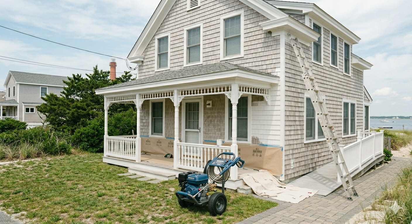 Professional painting and staining on a coastal home
